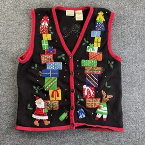 Vintage 3D Knitted Bobby Brooks Winter Holiday Christmas Sweater Vest Size Large